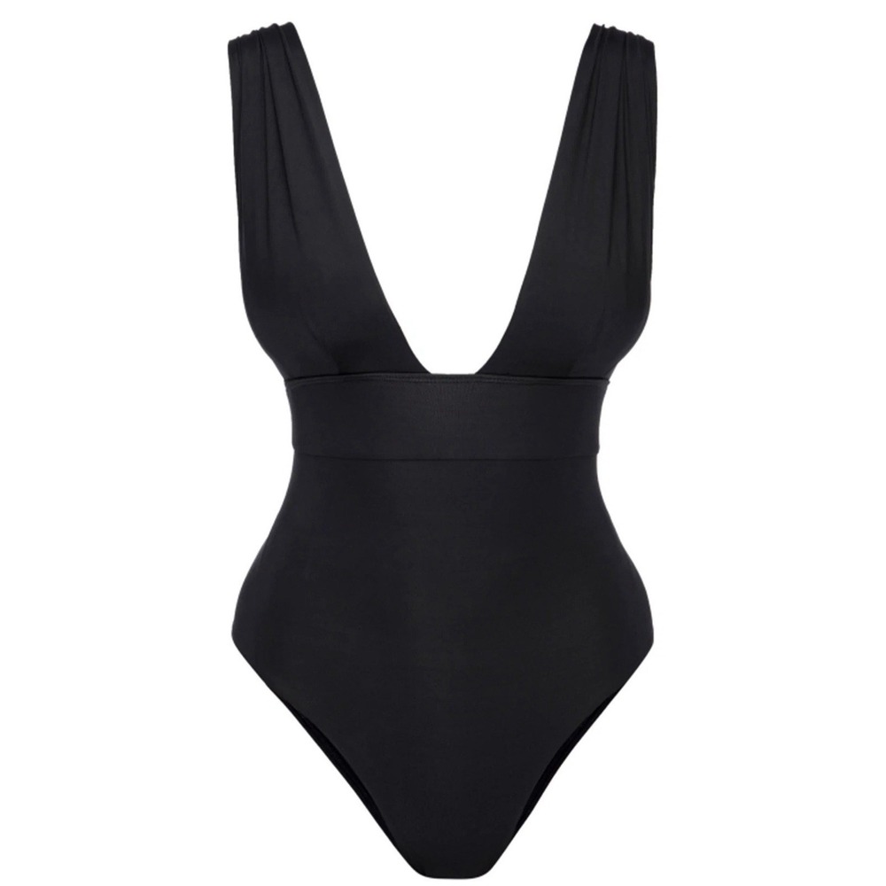 Monday Swimwear Aruba One Piece Swimsuit Black Plunge Neck Size L $191
